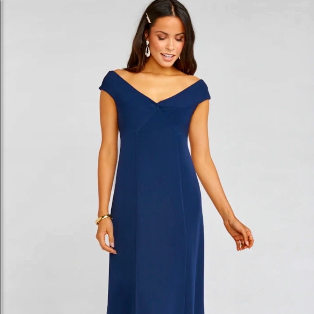 Show me Your Mumu Zurich knot gown in rich navy stretch crepe. Worn once!